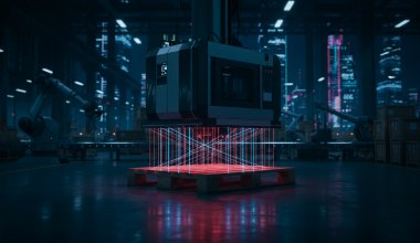 Pallet being measured on a dimensionalizer