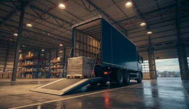 Truck at a loading dock with a ramp